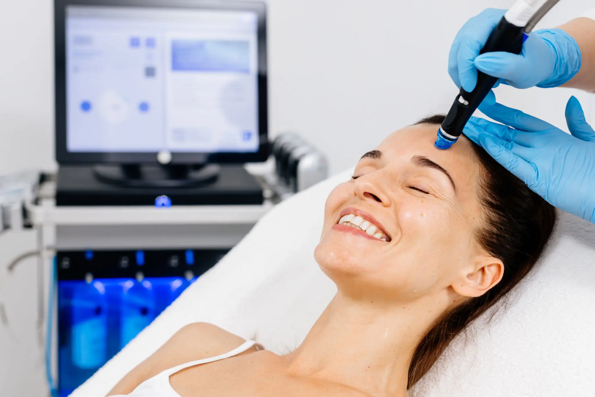 Smiling during beauty procedure