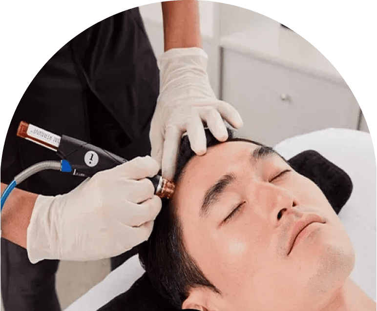 A person receiving a facial injection treatment at a clinic.