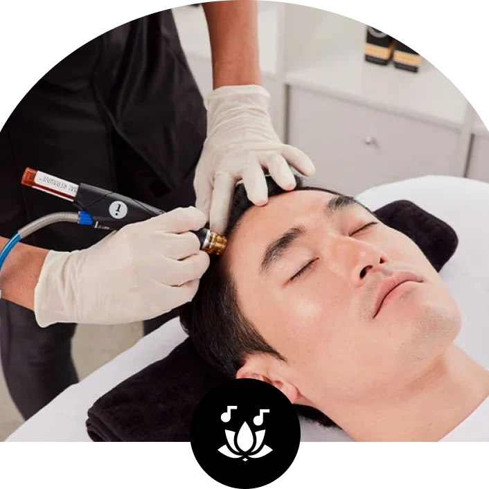 Man receiving a facial treatment at a clinic.